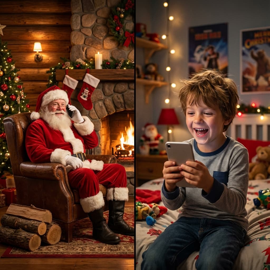 Santa talking to a child on the phone